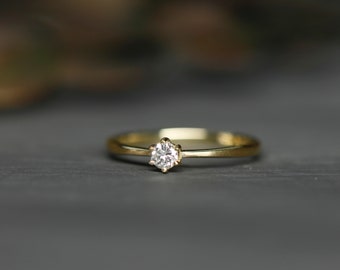 Engagement ring, gold 585, recycled, 14k, diamond solitaire ring, classic, solitaire, yellow gold, prong setting, crown, diamond ring, proposal