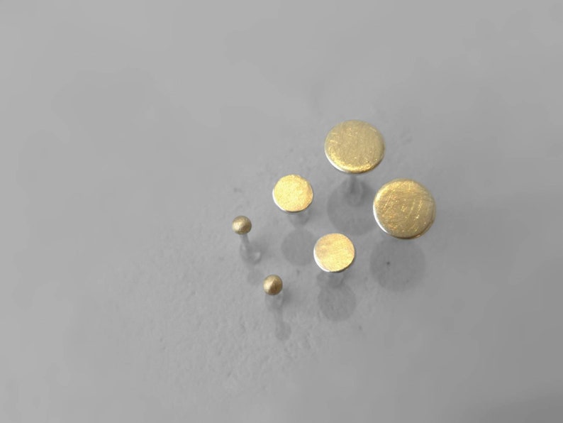 Dot and plate gold stud earrings 900 yellow gold silver real gold stud earrings set minimalist subtle recycled circle disc set image 4