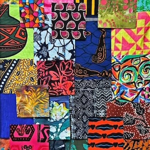 24 x Various Batik / African Inspired Small Fabric Pieces Mini Panels Junk Journal, Scrapbook, Collage, Slow Mindful Stitching Cotton & Silk