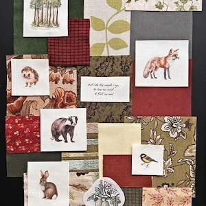 24 Piece Small Fabric Mini Panels & Handmade Printed Images Wildlife Theme Combo Pack - Junk Journal, Scrapbook, Slow Mindful Stitching