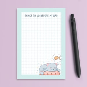 Stationery Notepad, To Do List Cute Cat Napping Handmade Notepad - 4" x 6", 50 pages