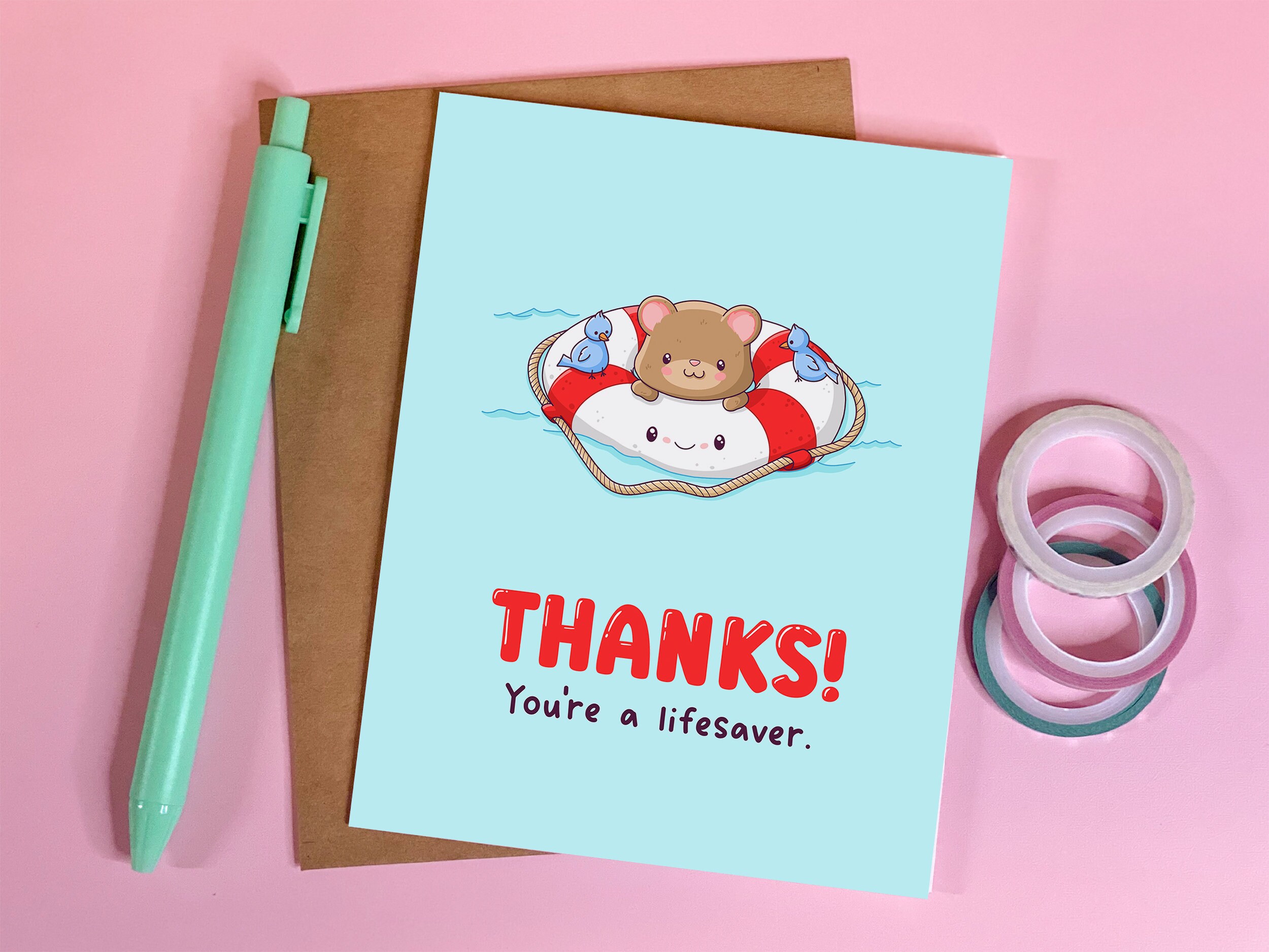 Leuke Lifesaver Dank u kaart, Kawaii dank u kaart, A2 wenskaart, blanco  binnen met kraft envelop | GC,31 - Etsy België, image size:2500x1876