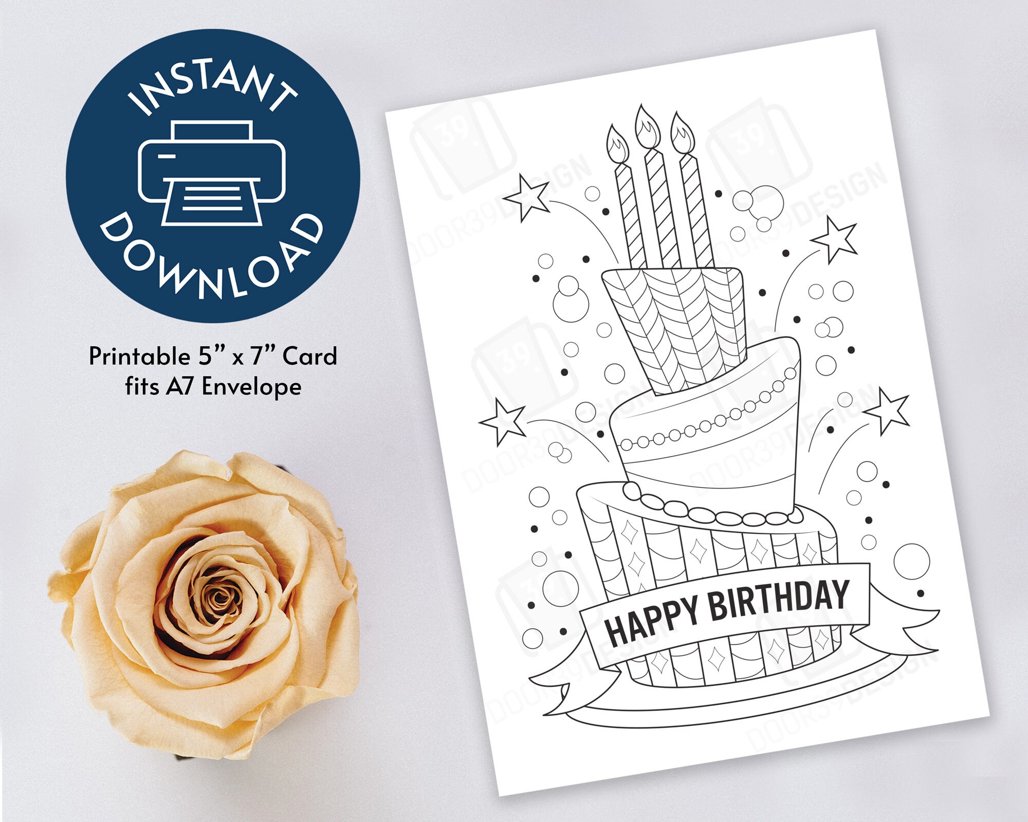 printable coloring birthday card etsy