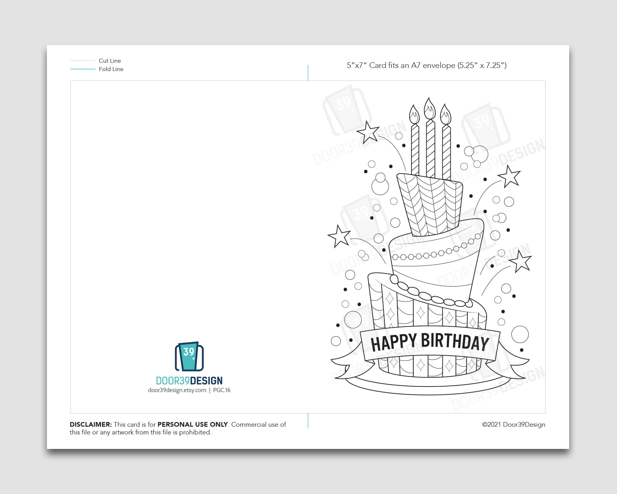 printable coloring birthday card etsy