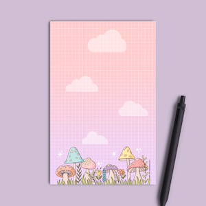 Colorful Mushrooms Memo pad, Grid Paper Notepad, Stationery, Handmade - 5.5" x 8.5", 50 pages