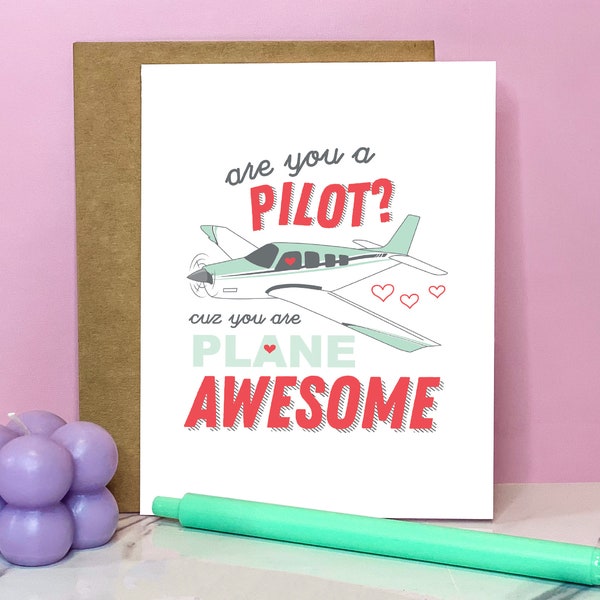 Pilot Card, Cute Valentine's Day Card, Cute Anniversary Card, Gift for Pilot - A2 Card, Blank Inside | GC.3