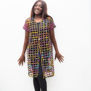 Mansaa Short Ankara  Kimono Cage Jacket, Kimono Jacket, Women Clothing, African Clothing