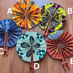 Hand fan, Africa fan , Ankara print, African print fans with leather handles, Ghana Kente fan, handmade fan, Beach fold fan FAST SHIPPING