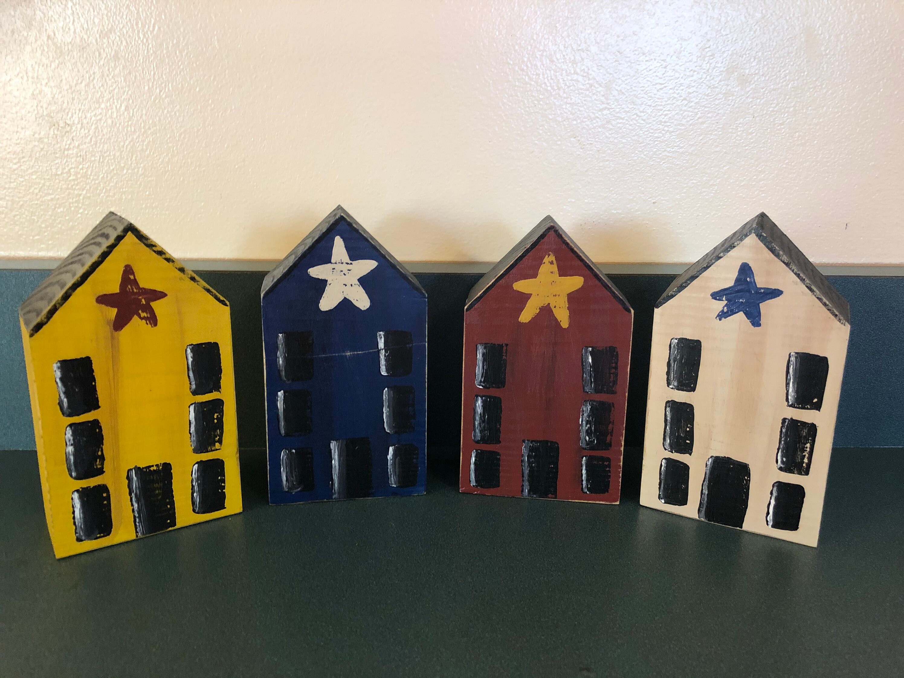 Primitive distressed wooden block houses Etsy