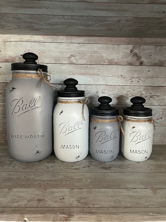 Mason Jar Canisters in Multi Color Gray Etsy