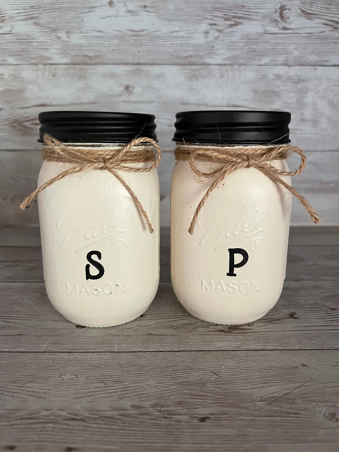 Antique White Mason Jar Canister Set with Jute matching Etsy