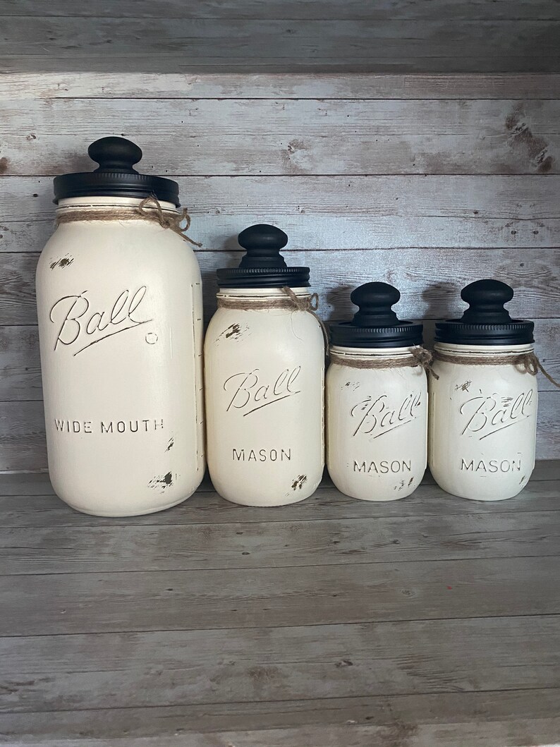 Antique White Mason Jar Canister Set with Jute matching Etsy