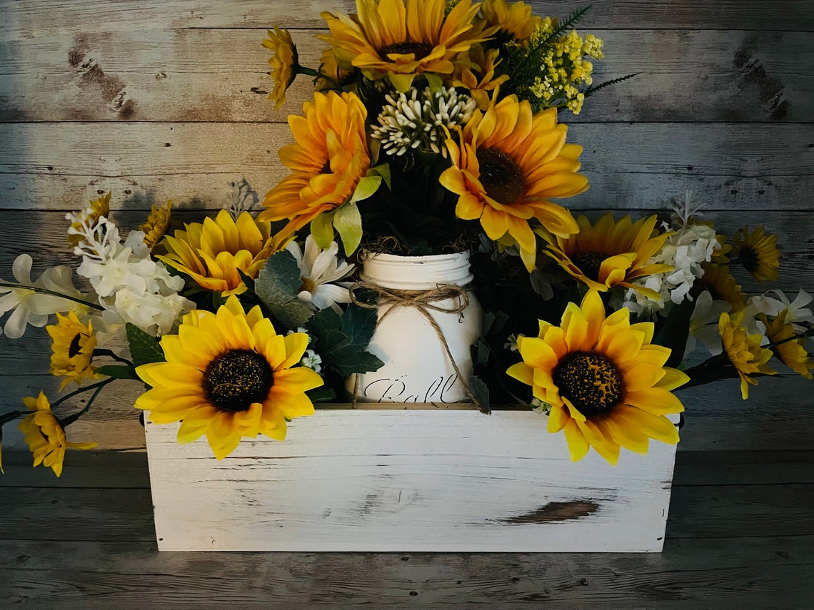 Sunflower Wood Box Arrangement Etsy