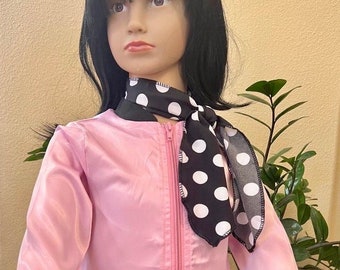 Personalized Kids Pink L Jacket, 1950s Retro Style Polka Dots Scarf