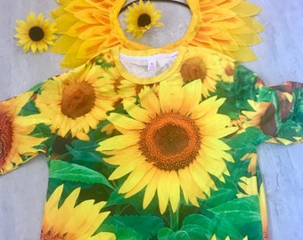 Adult Kids Sunflower Costume T Shirt For Halloween Birthdays  Decorations Party  Ship Same Say (Please Read Description)
