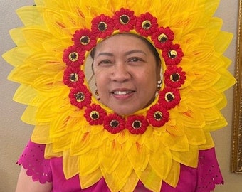 New Design Adult Yellow  Headpiece Sunflower with Red Mini Flowers