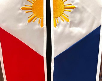 Embroidered Philippine Graduation Stole with Gold Trim
