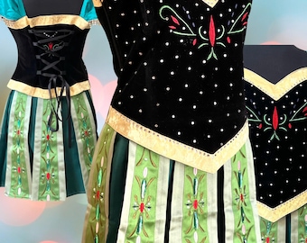 Green Anna Skater Dress - Rhinestones optional