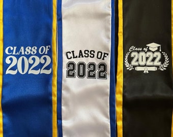 Satin Graduation Sash Stole Unisex  Blue Black White 72"