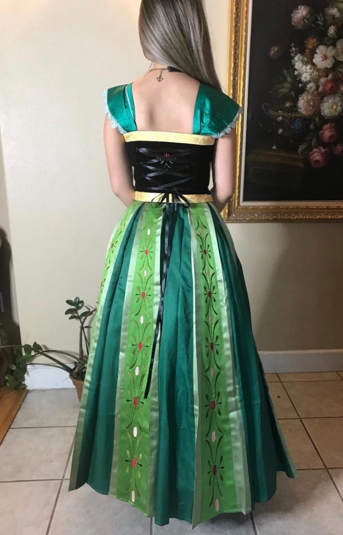 Custom Princess Anna Green Embroidered Coronation Dress Gown