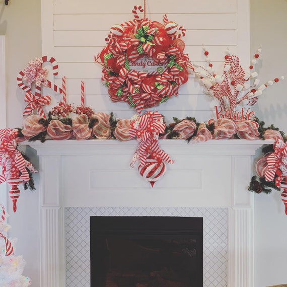 Red White Mantle Garland Etsy