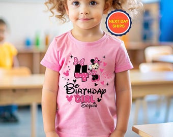 Personalization 4th Birthday Girl Shirt, Minnie Mouse Birthday Girl Shirt, Disney Birthday Party Shirt, 4nd Birthday Gift, 4th Birthday Tee