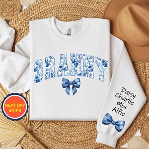 Personalization Granny Sweatshirt, Custom Floral Granny Sweatshirt and Hoodie, Blue Grandma Sweater, Gifts For Grandma, New Grandma Gifts