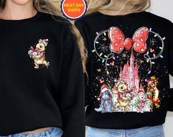 Personalization Winnie the Pooh Christmas Sweatshirt, Christmas Light Hoodie, Disney Holiday Sweatshirt, Pooh Bear Christmas Sweatshirt