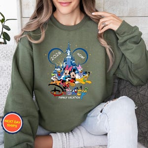 Personalized Disney Family Vacation 2026 Sweatshirt, Custom Family Vacation Hoodie, Disneyland Trip Sweater, Walt Disney World Sweatshirt Military Green