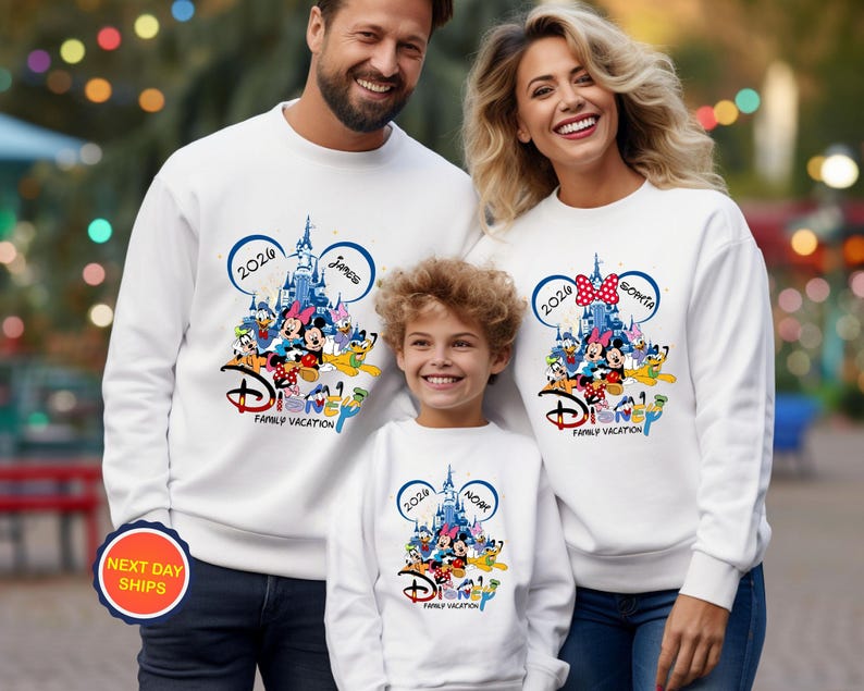 Personalized Disney Family Vacation 2026 Sweatshirt, Custom Family Vacation Hoodie, Disneyland Trip Sweater, Walt Disney World Sweatshirt White