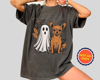Comfort Colors® Halloween Chihuahua Dog and Ghost Shirt, Cute Ghost Dog Shirt, Spooky Season Outfit, Halloween Dog Gifts, Dog Lover Shirt