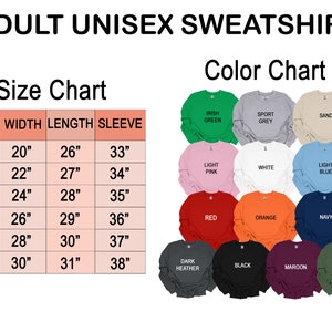 Adult Unisex Sweatshirt Chart