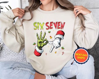 Christmas Santa Six Seven Hand Sign Sweatshirt or Hoodie, 67 Meme Christmas Sweatshirt, Six Seven Christmas Sweatshirt, 6 7 Christmas Hoodie