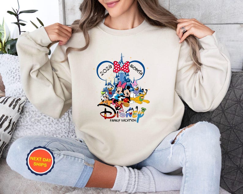 Personalized Disney Family Vacation 2026 Sweatshirt, Custom Family Vacation Hoodie, Disneyland Trip Sweater, Walt Disney World Sweatshirt Sand