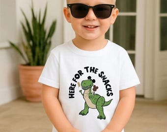 Camiseta Disney "Aquí por los bocadillos", camiseta divertida para niños amantes de los bocadillos de Toy Story, camiseta con estampado de Woody y Buzz Rex, camiseta de vacaciones de Hollywood Studios Disney