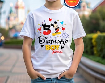 Personalization 5th Mickey Birthday Boy Shirt, Disney Kids Birthday Shirt, Disneyland Birthday Trip Shirt, Mickey Mouse Birthday Party Shirt
