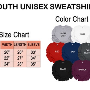 Youth Unisex Sweatshirt Chart