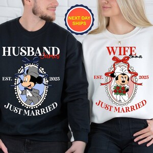 Personalization Disney Wifey and Husband Sweatshirt or Hoodie, Disney Couple Matching Hoodie, Disney Honeymoon Sweatshirt, Anniversary Gift
