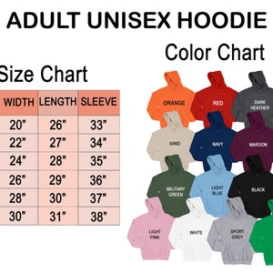 Adult Unisex Hoodie Chart