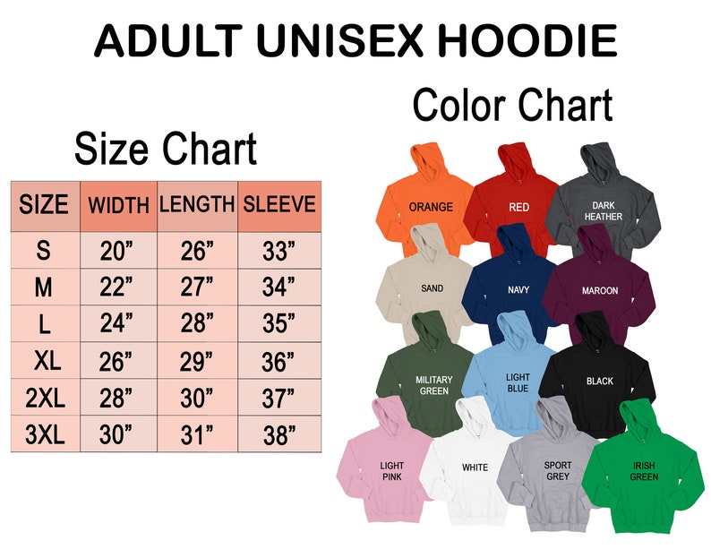 Adult Unisex Hoodie Chart