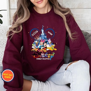 Personalized Disney Family Vacation 2026 Sweatshirt, Custom Family Vacation Hoodie, Disneyland Trip Sweater, Walt Disney World Sweatshirt Maroon