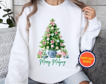 Merry Mahjong Christmas Tree Sweatshirt or Hoodie, Festive Merry Mahjong Christmas Sweatshirt, Game Night Hoodie, Christmas Gift For Girl
