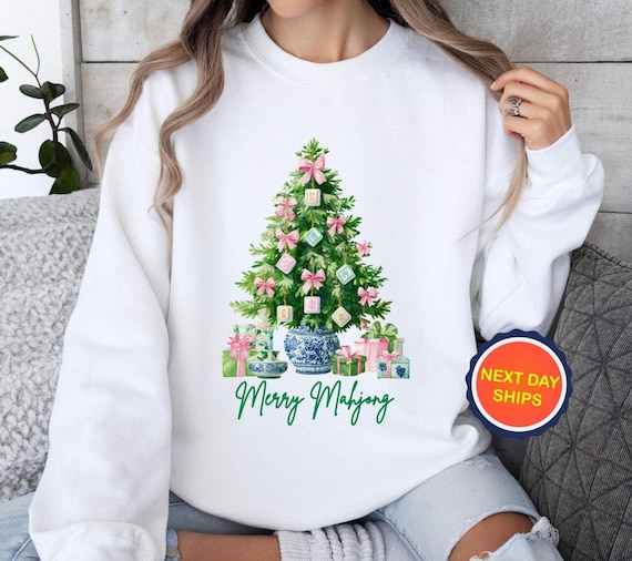 Merry Mahjong Christmas Tree Sweatshirt or Hoodie, Festive Merry Mahjong Christmas Sweatshirt, Game Night Hoodie, Christmas Gift For Girl