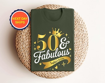 Personalization 50th Fabulous Shirt, 50 Years Old Shirt, 50th Birthday Party Shirt, 50th Golden Birthday Shirt, Trendy Birthday Girl Shirt