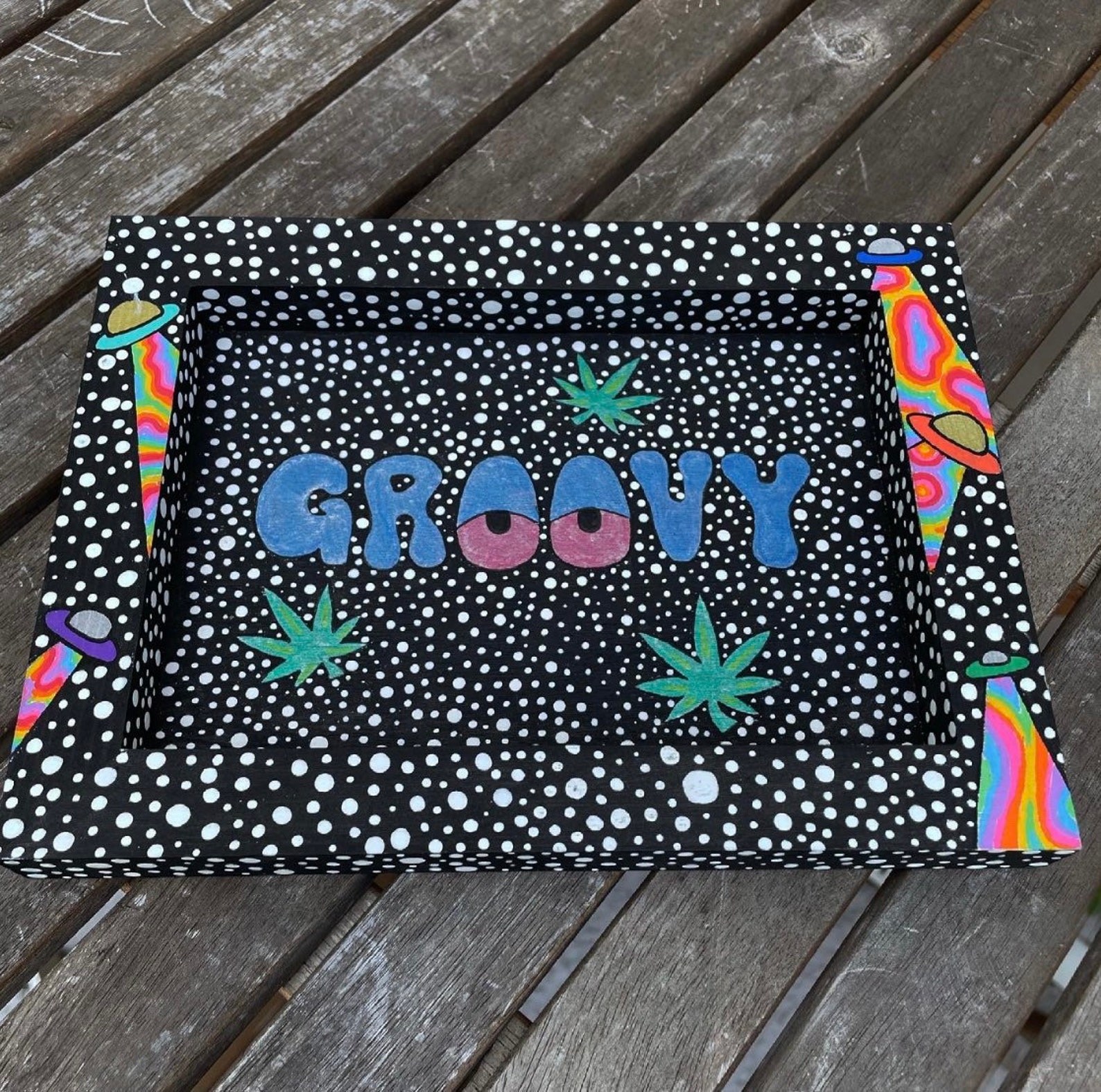 Groovy wooden rolling tray / trinket tray Etsy