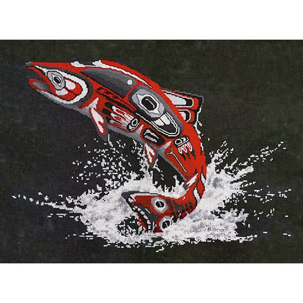 SPIRIT of the SOCKEYE cross stitch pattern by Stitching Studio, based on original art by Blaine Billman