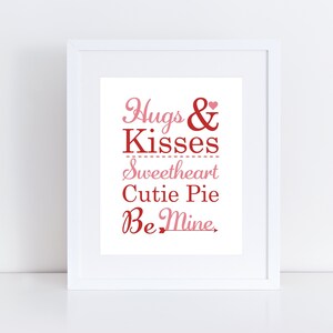 Valentines Printable Art, Hugs and Kisses Wall Art, Valentines Home Decor