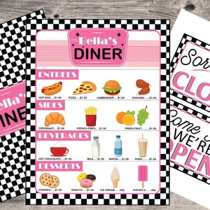 Personalisiertes Pretend Play Diner-Menü, Pretend Retro Restaurant Menü, personalisiertes Restaurant, Vorschul Pretend Play, Kinder Spielmenü