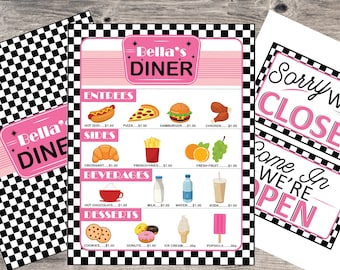 Personalized Pretend Play Diner Menu, Pretend Retro Restaurant Menu, Personalized Restaurant, Preschool Pretend Play, Kids Play Menu