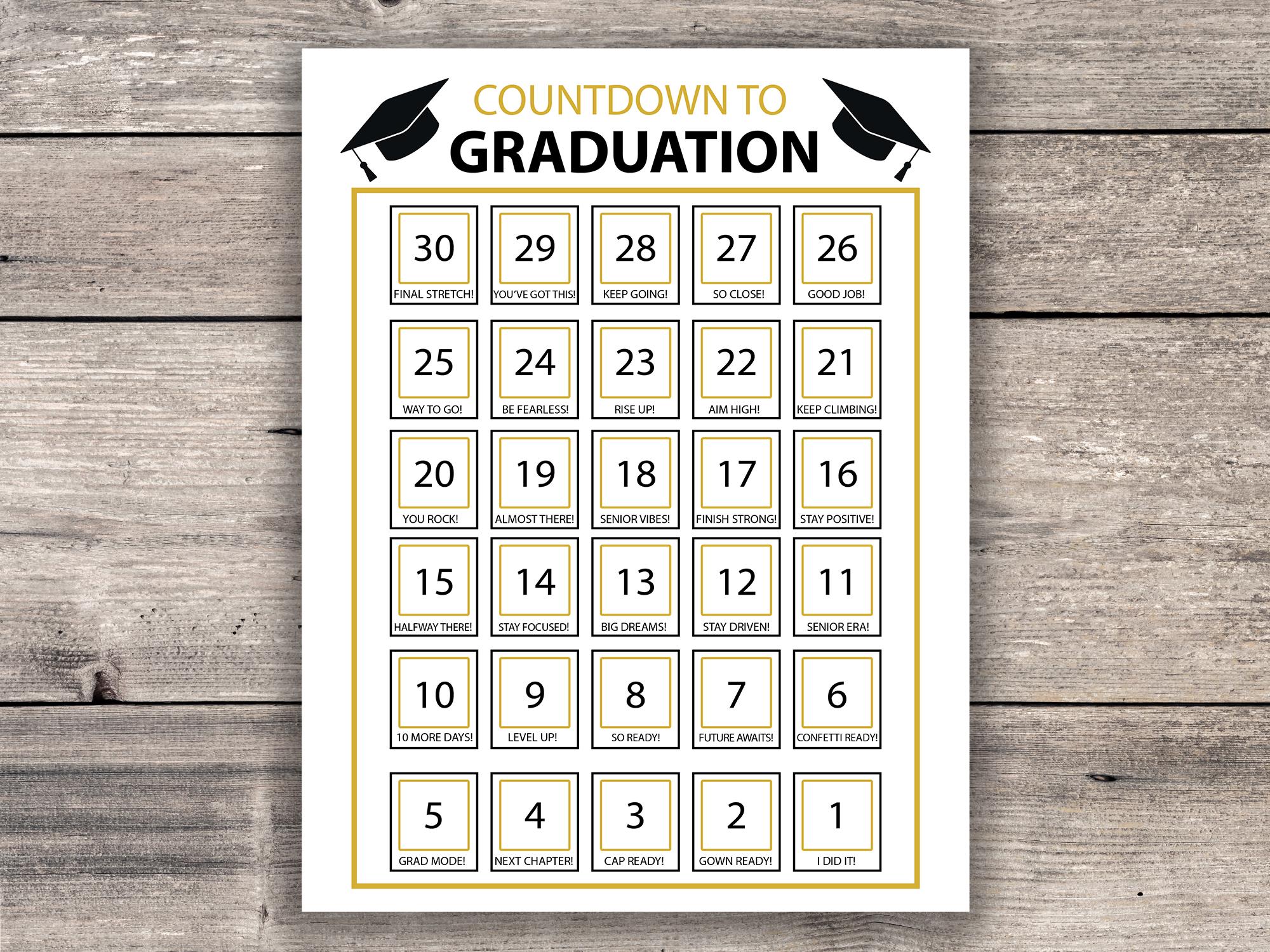 Graduation Background Countdown Timer Graduation Countdown Sign, Senior Class of 2026, 30 Day Motivational ...